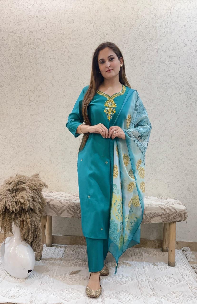 Ashnaina Roman Silk 3 Pcs Suit Set Style 24336