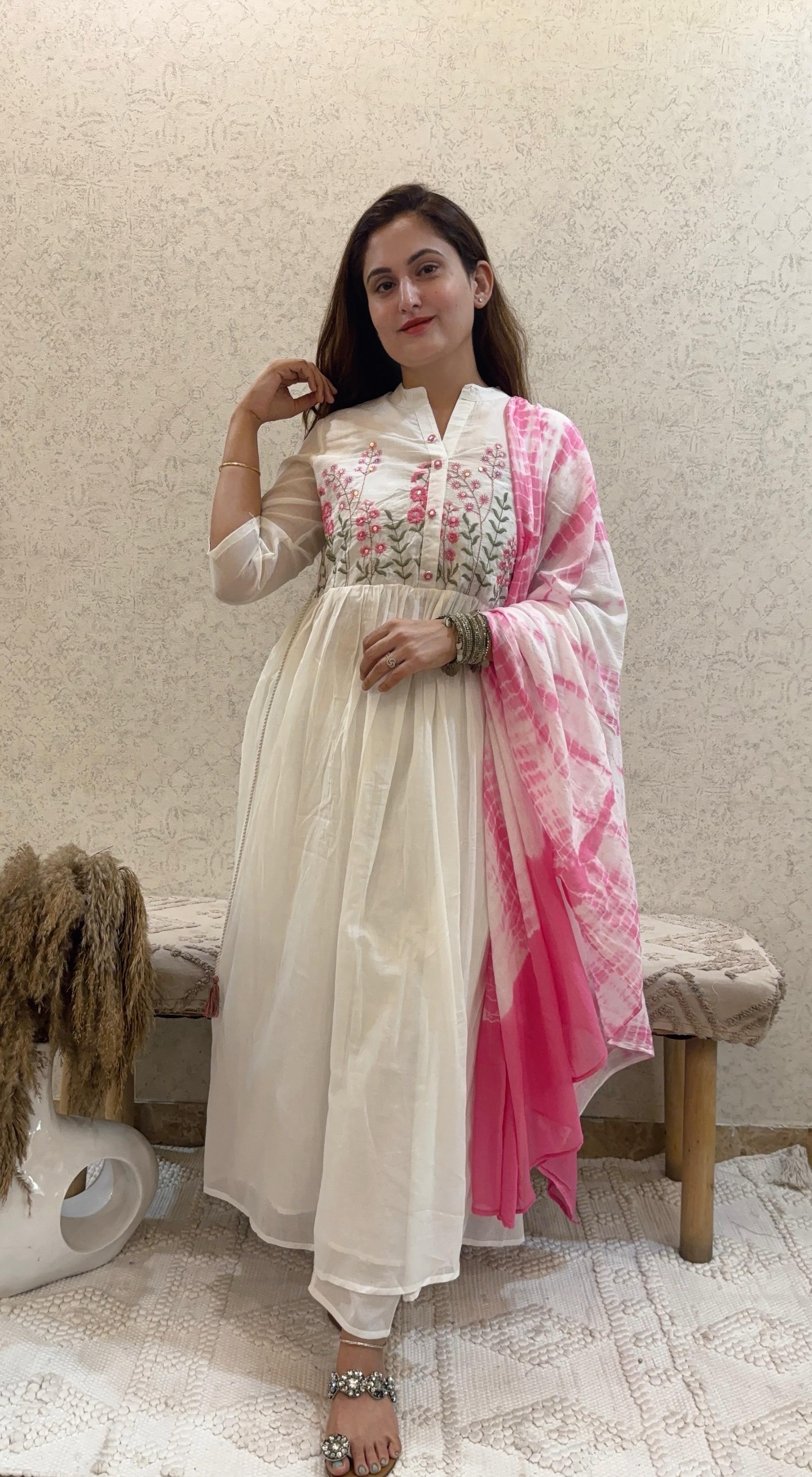 Ashnaina Pure Mall Cotton Embroidered Anarkali Set with Dupatta