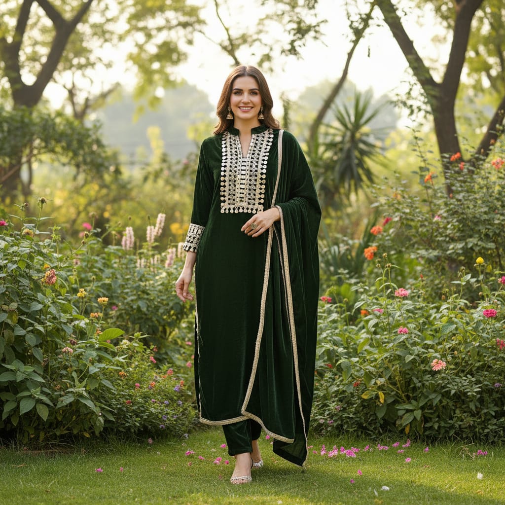 Ashnaina Velvet Mirror Work 3 Pcs Set