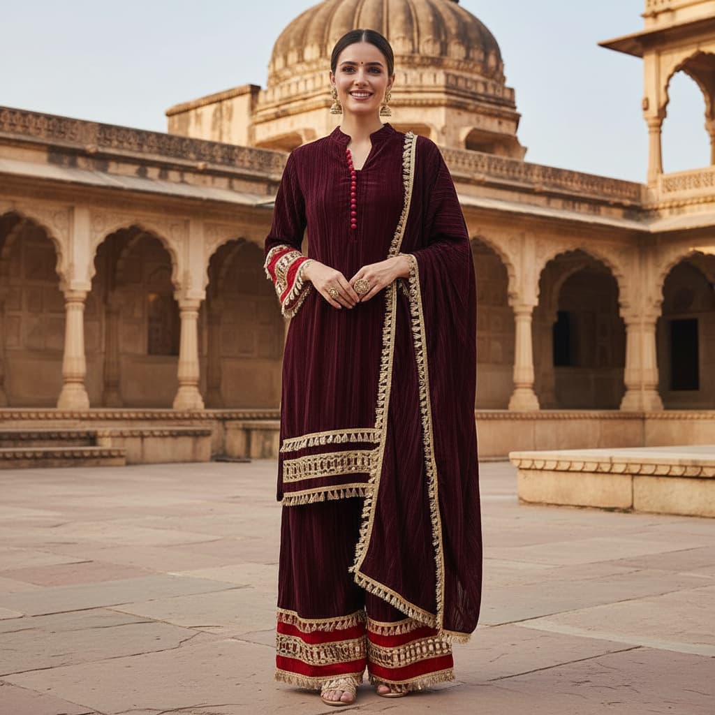 Ashnaina Crush Velvet Mirror Work 3 Pcs Set