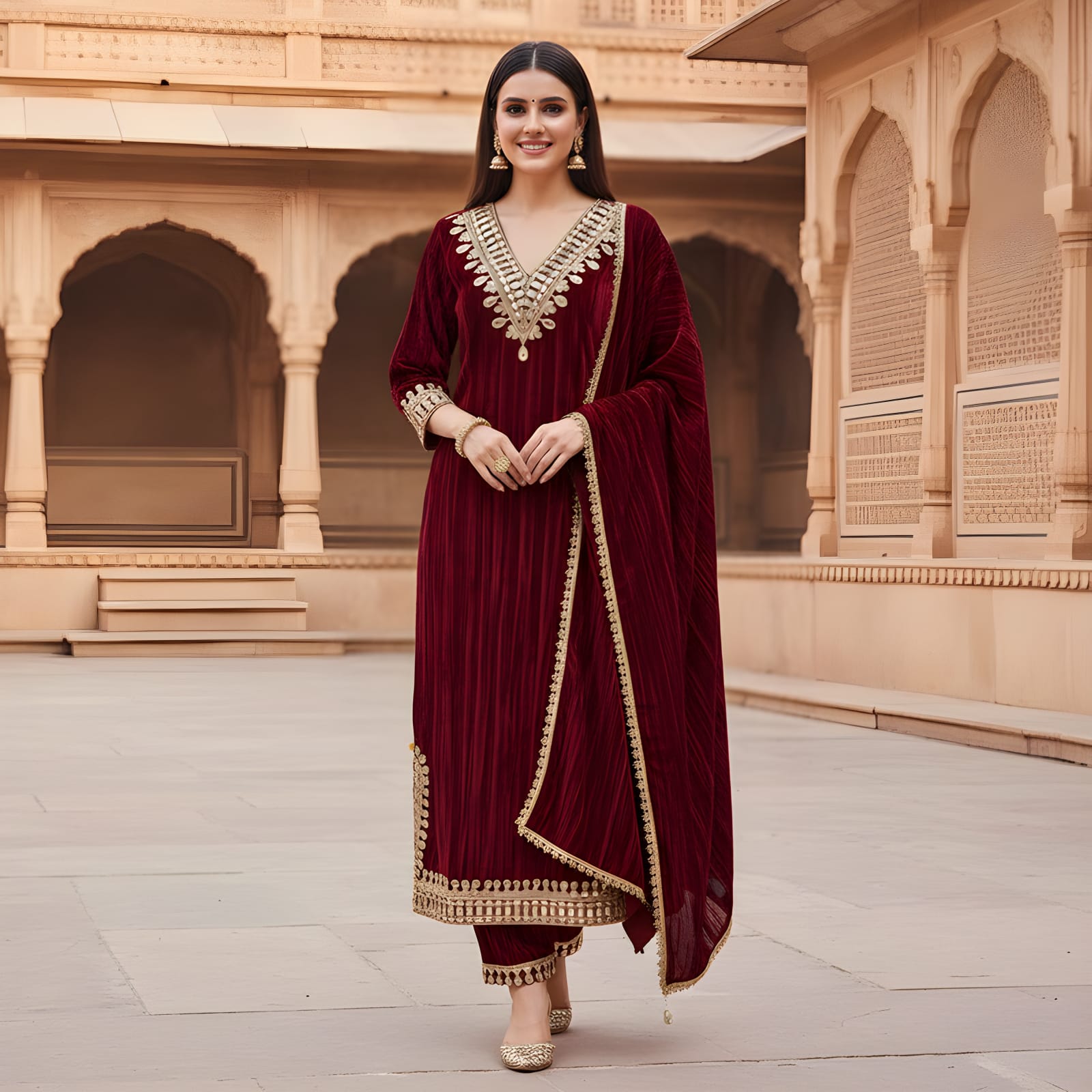 Ashnaina Kurti Pant set-crush-velvet