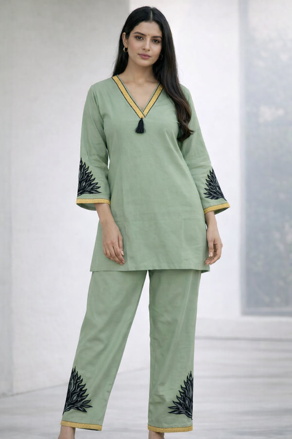 Ashnaina Straight Kurta Set with Computer Embroidery & Patch Work