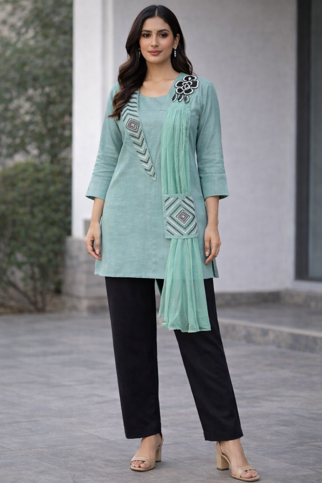 Ashnaina Vertican A-Line Coord Set with Dupatta Look