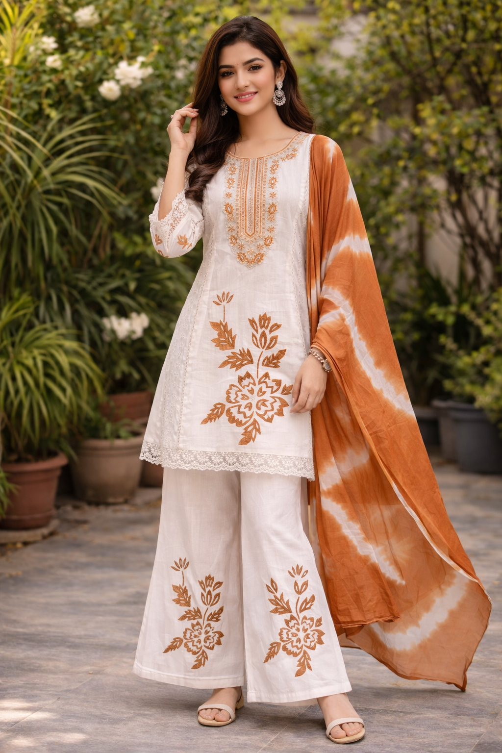 Ashnaina Jacquard & Schiffli Cotton 3 Pcs Set with Tie-Dye Dupatta