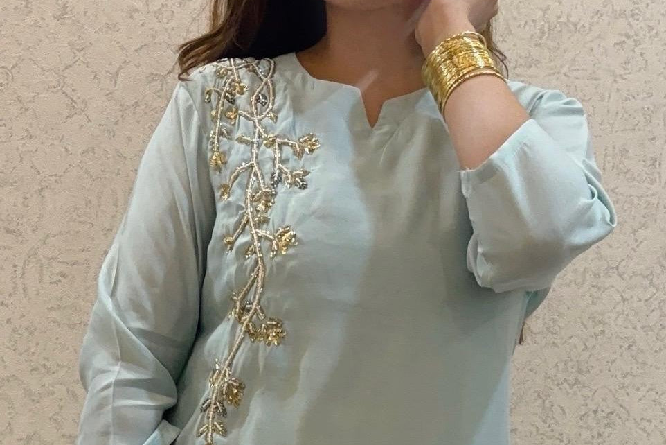 Mustard Yellow embroidered kurti pant set for women