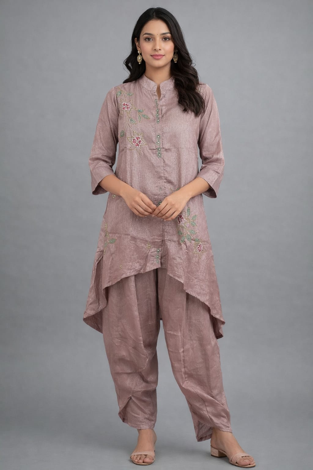 Ashnaina Chinon Fabric U-Line Up-Down Cut Kurta Set with Dhoti