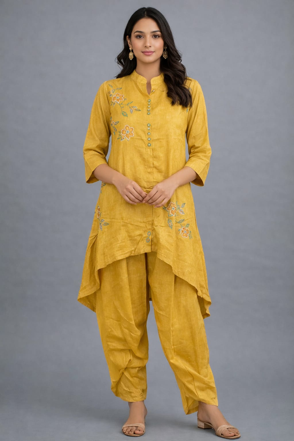 Ashnaina Chinon Fabric U-Line Up-Down Cut Kurta Set with Dhoti