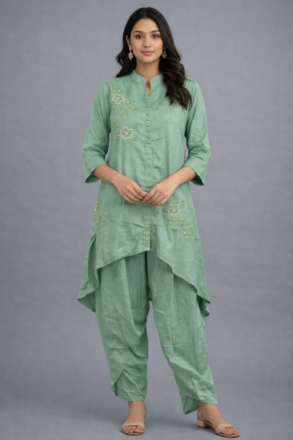 Ashnaina Chinon Fabric U-Line Up-Down Cut Kurta Set with Dhoti