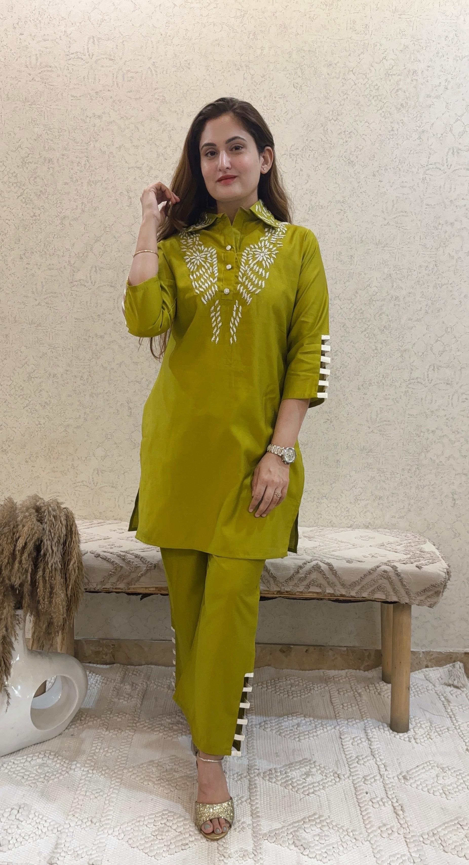 Olive Green Kurti Set 25039