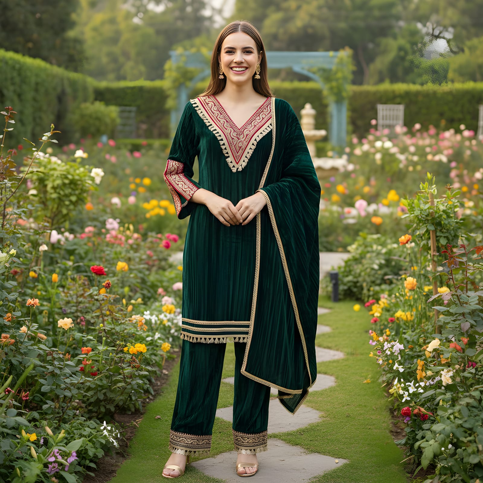 Ashnaina Designer Crush Velvet 3 Pcs Set