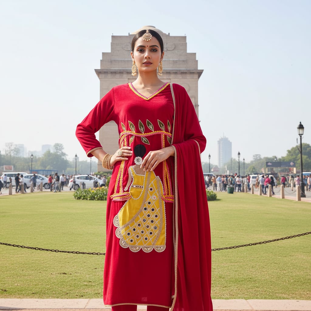 Ashnaina Ice Velvet  3 Pcs Kurti Palazzo Dupatta Set