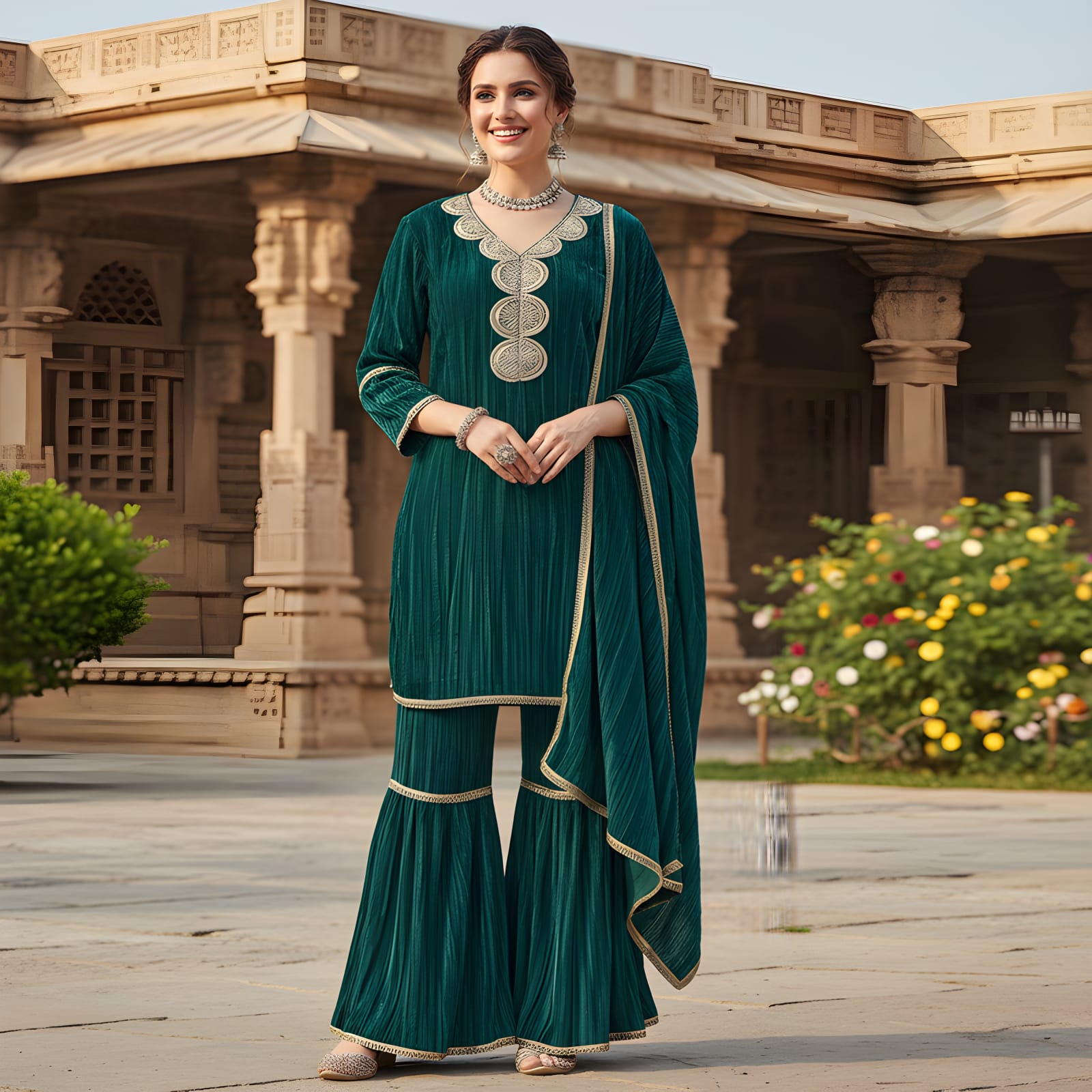 Ashnaina Luxury Crush Velvet Co-Ord Set with Sharara & Dupatta