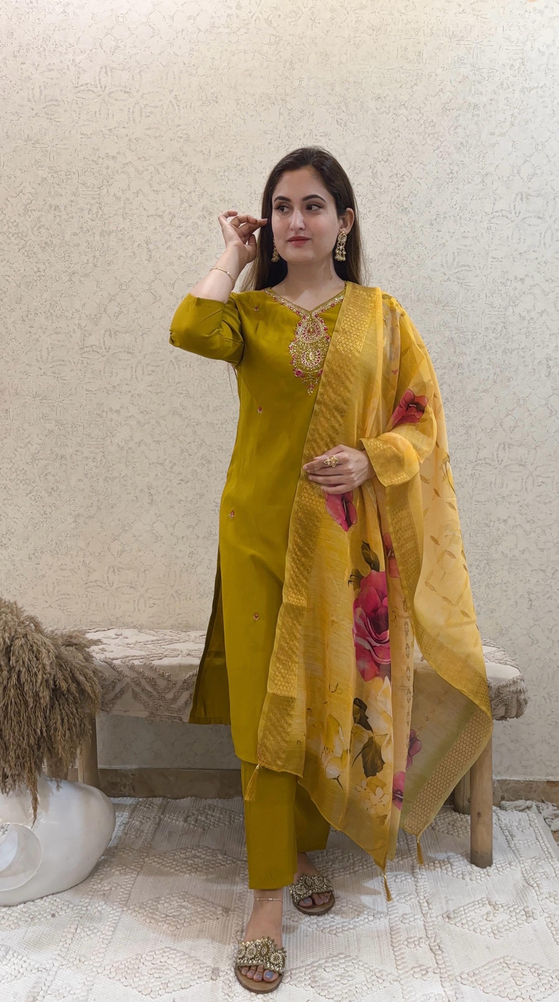 Ashnaina Roman Silk 3 Pcs Set with Printed Dupatta