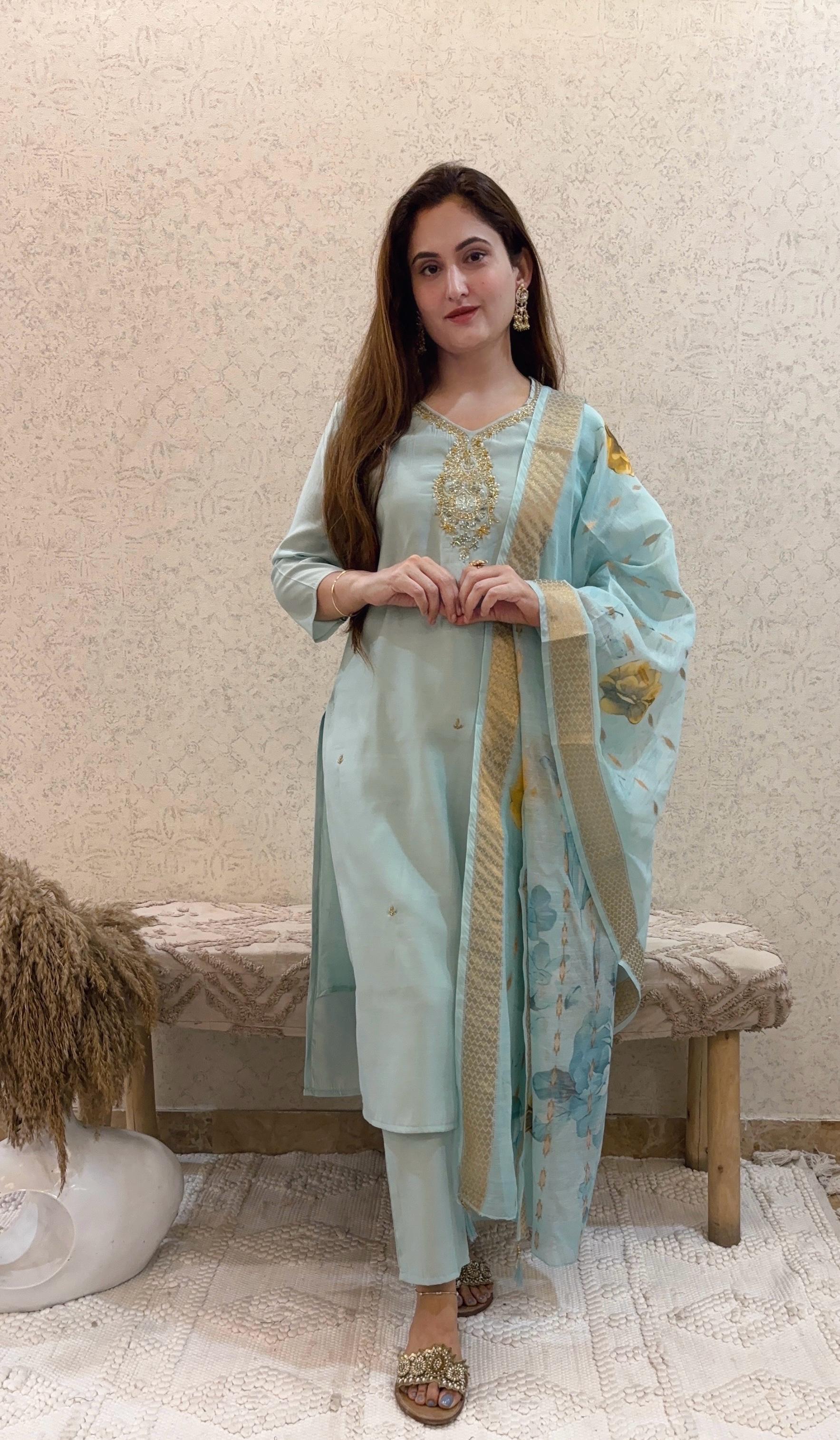 Ashnaina Roman Silk 3 Pcs Set with Printed Dupatta