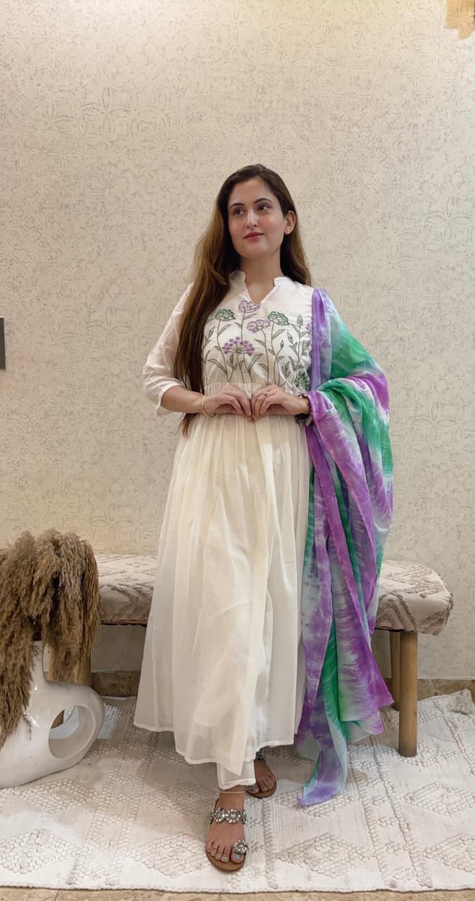 Ashnaina Pure Mall Cotton Embroidered Anarkali Set with Dupatta