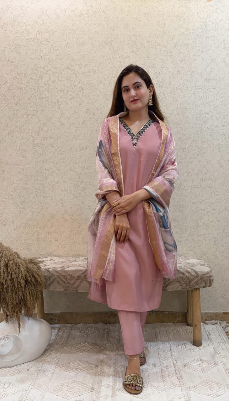 Ashnaina Roman Silk Hand Adda Work 3 Pcs Set