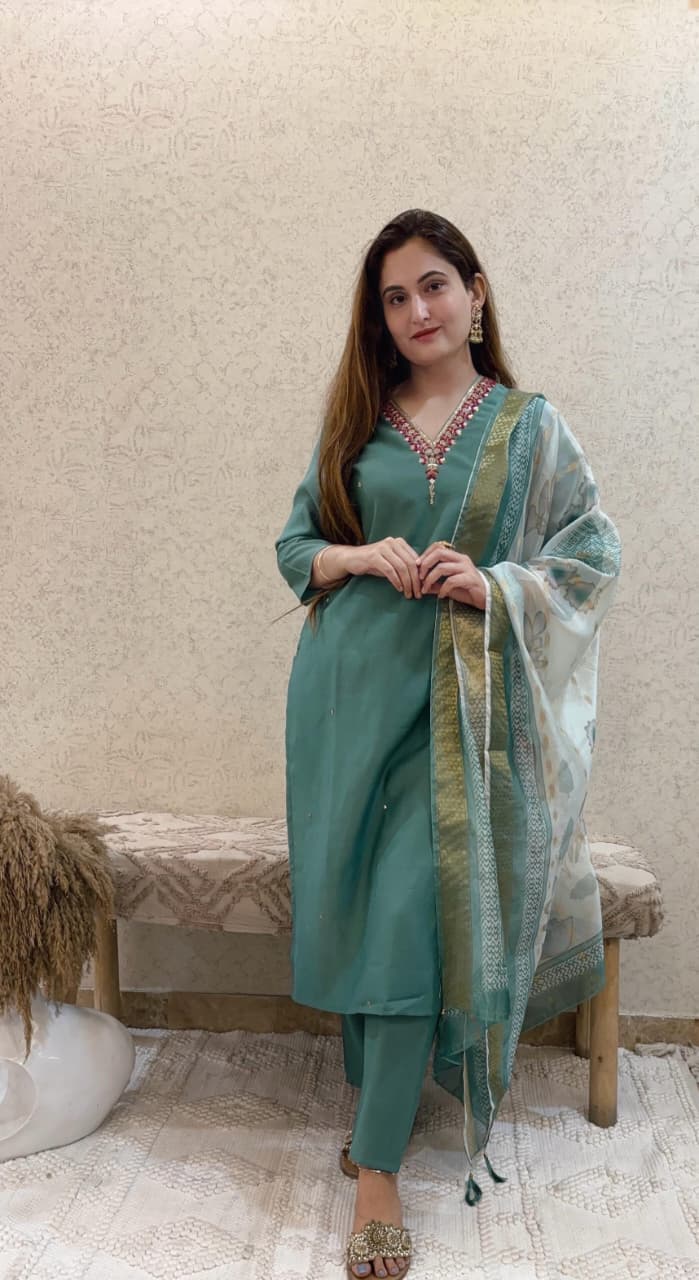 Ashnaina Roman Silk Hand Adda Work 3 Pcs Set