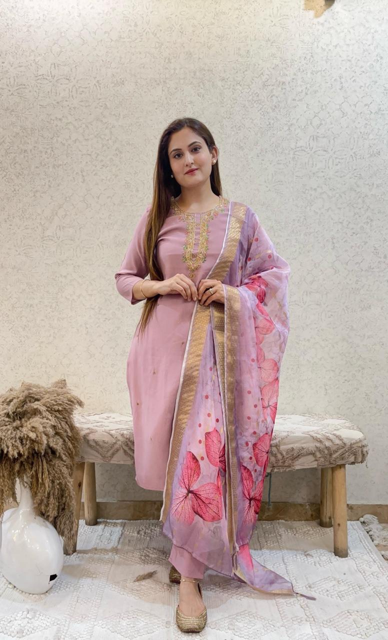 Ashnaina Roman Silk Hand Adda Work 3 Pcs Set