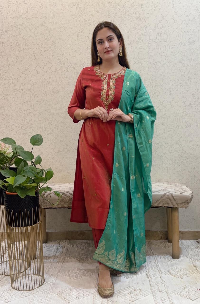 Ashnaina Roman Silk Hand Adda Work 3 Pcs Set