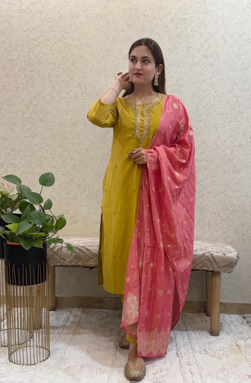 Ashnaina Roman Silk Hand Adda Work 3 Pcs Set