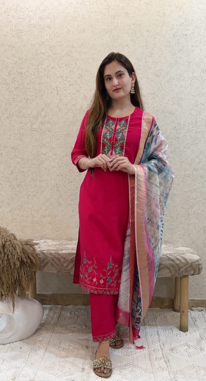 Ashnaina Roman Silk 3 Pcs Set with Printed Dupatta