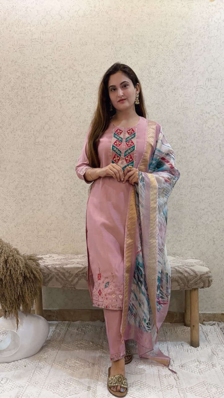 Ashnaina Roman Silk 3 Pcs Set with Printed Dupatta