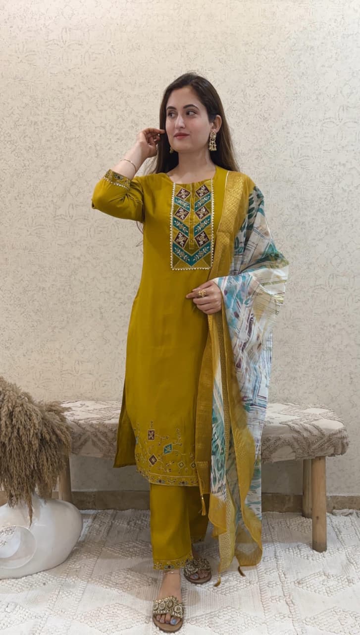 Ashnaina Roman Silk 3 Pcs Set with Printed Dupatta