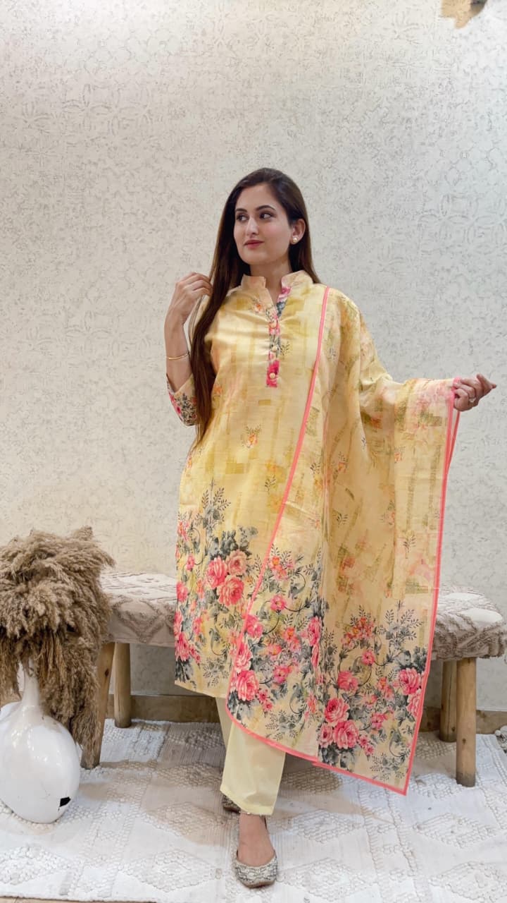 Ashnaina Cotton Slab 3 Pcs Set with Printed Dupatta