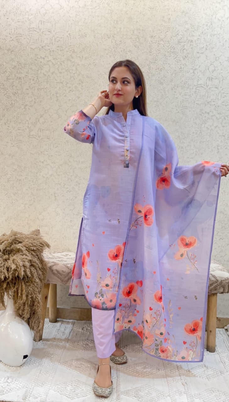 Ashnaina Cotton Slab 3 Pcs Set with Printed Dupatta