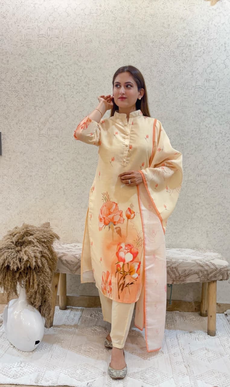 Ashnaina Cotton Slab 3 Pcs Set with Printed Dupatta