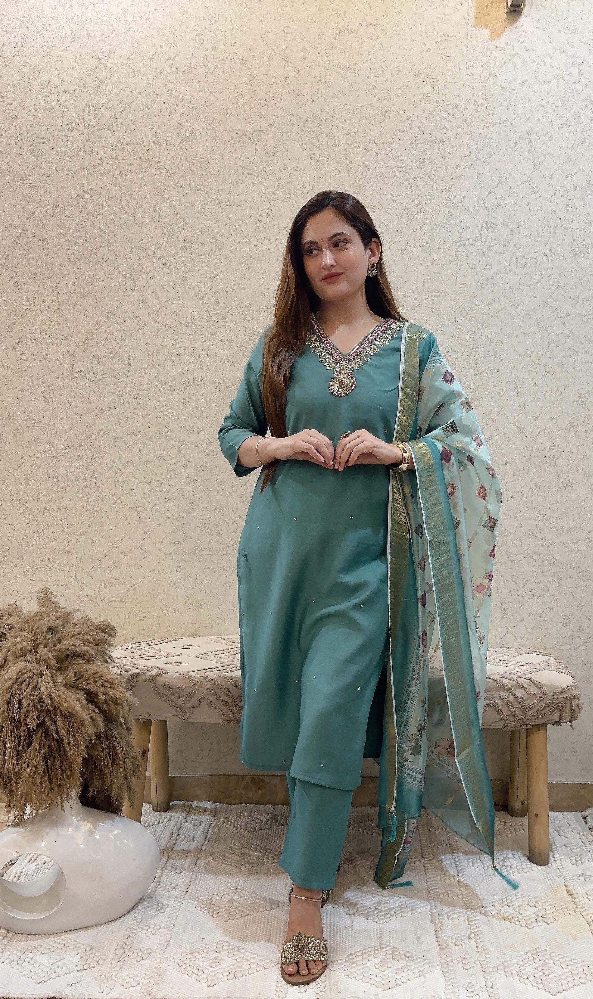 Ashnaina Vertican 3 Pcs Suit with Hand Work & Printed Dupatta