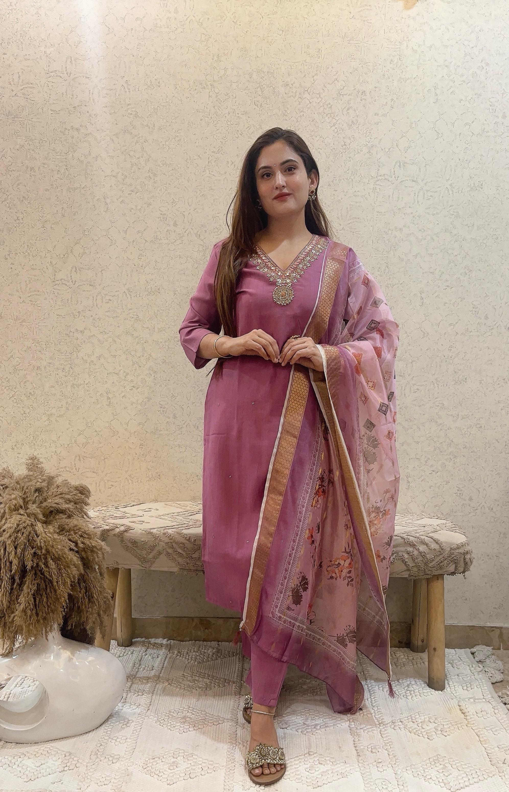 Ashnaina Vertican 3 Pcs Suit with Hand Work & Printed Dupatta