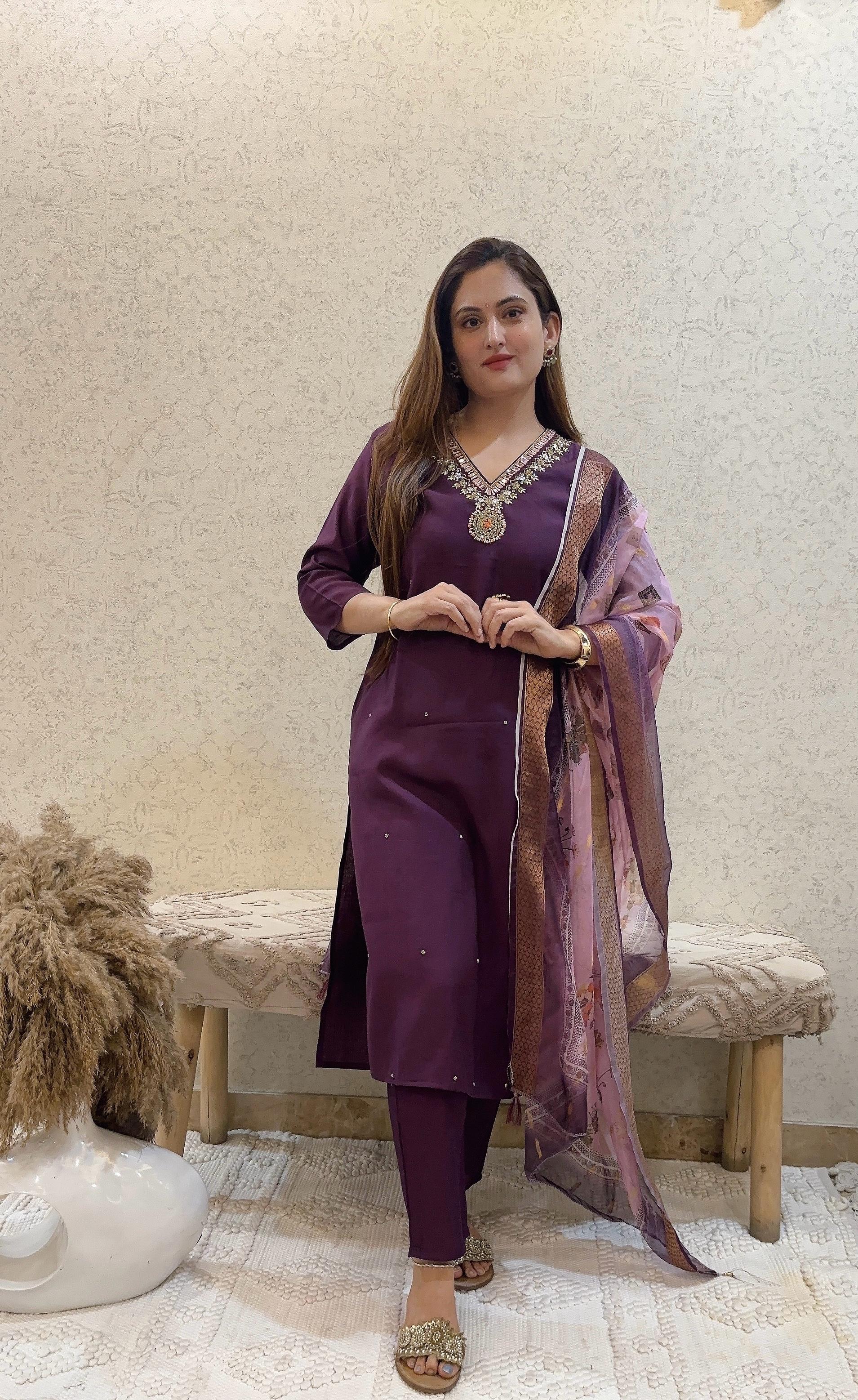 Ashnaina Vertican 3 Pcs Suit with Hand Work & Printed Dupatta