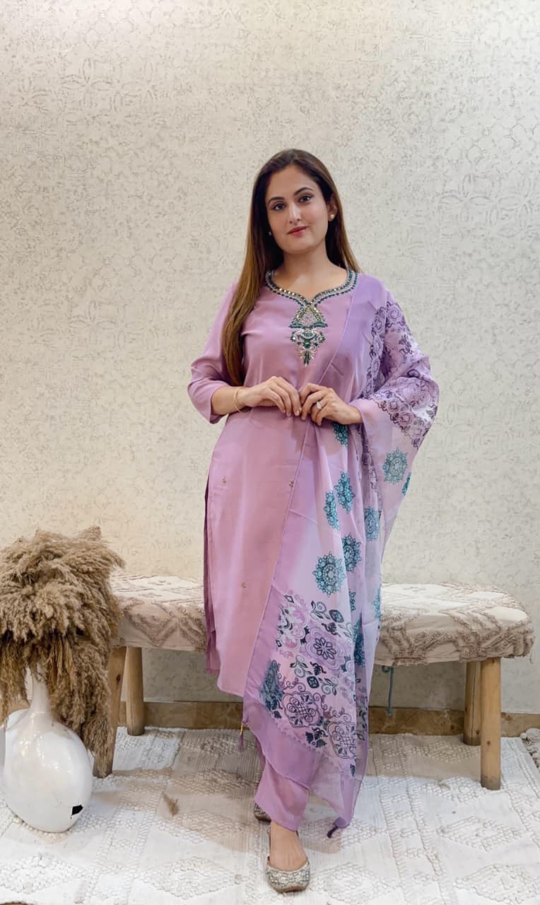 Ashnaina Roman Silk 3 Pcs Suit Set Style 24336