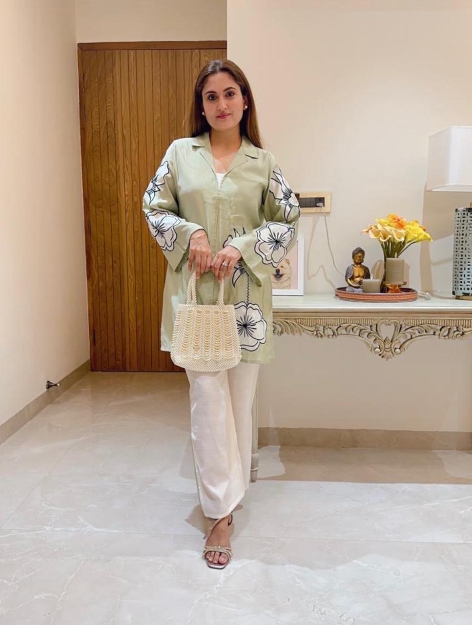 Ashnaina Luxury Roman Silk Embroidered Co-Ord Set