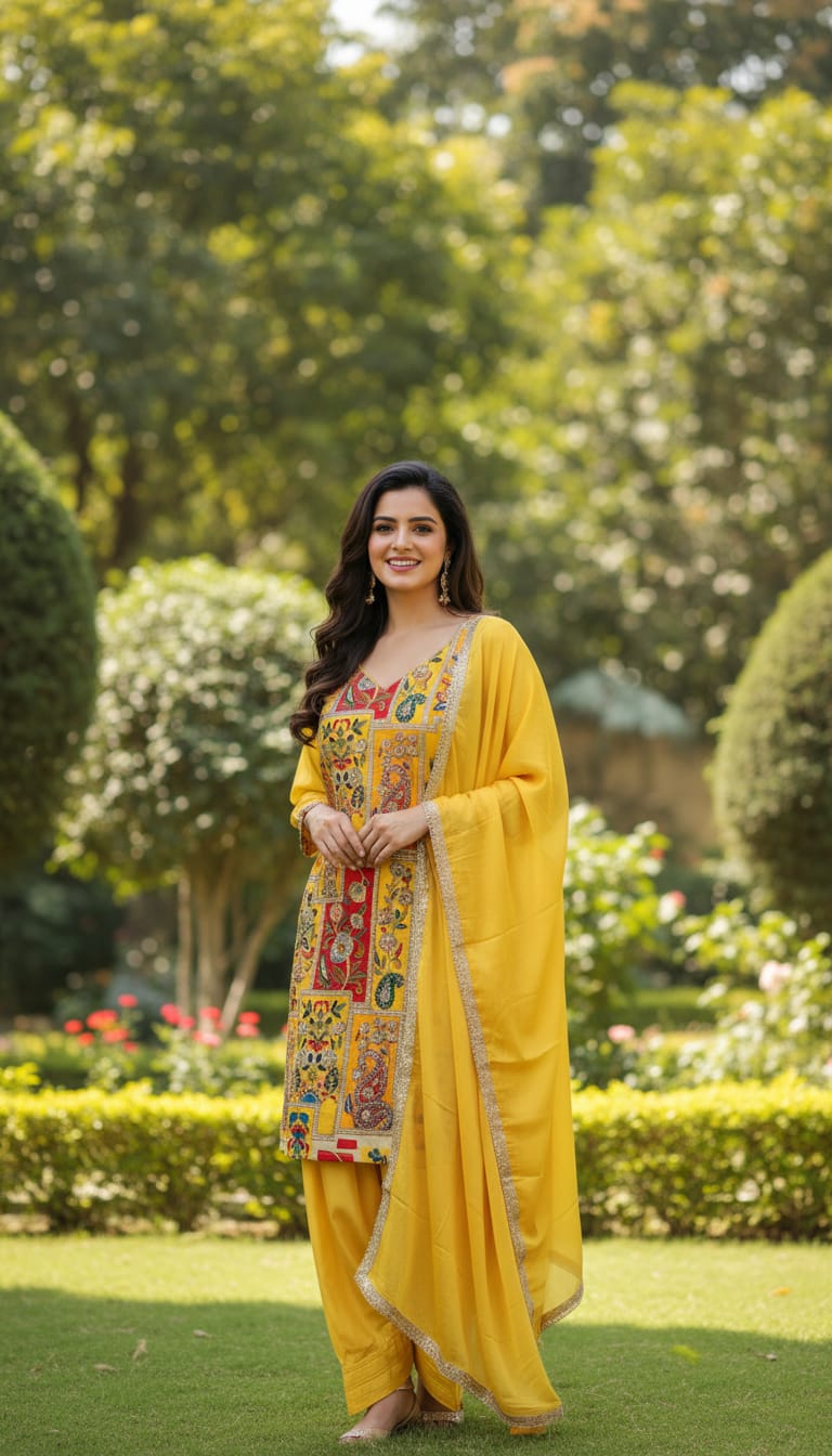 Ashnaina 3 Pcs Co-Ord Set with Farshi Salwar & Dupatta