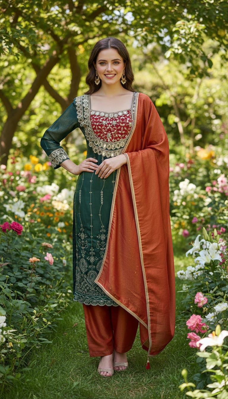 Ashnaina 3 Pcs Cosmos Kurti Plazo Set with Dupatta