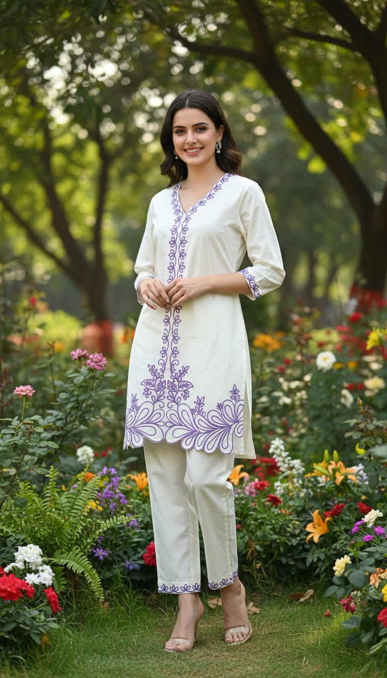 Ashnaina Cotton Cambric Aari Embroidered Co-Ord Set