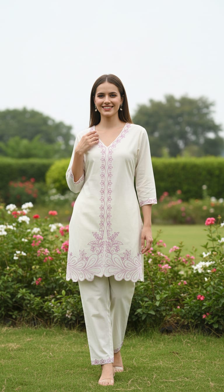 Ashnaina Cotton Cambric Aari Embroidered Co-Ord Set