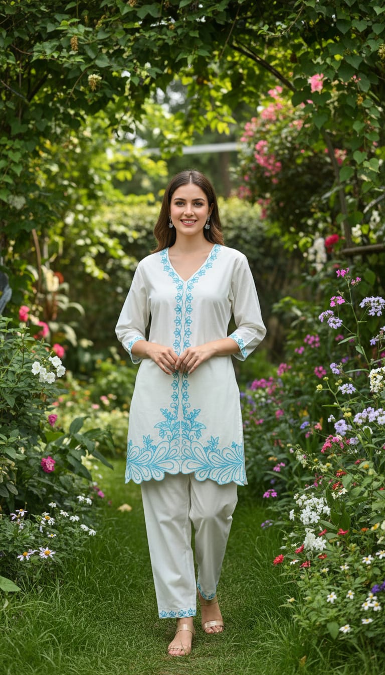 Ashnaina Cotton Cambric Aari Embroidered Co-Ord Set