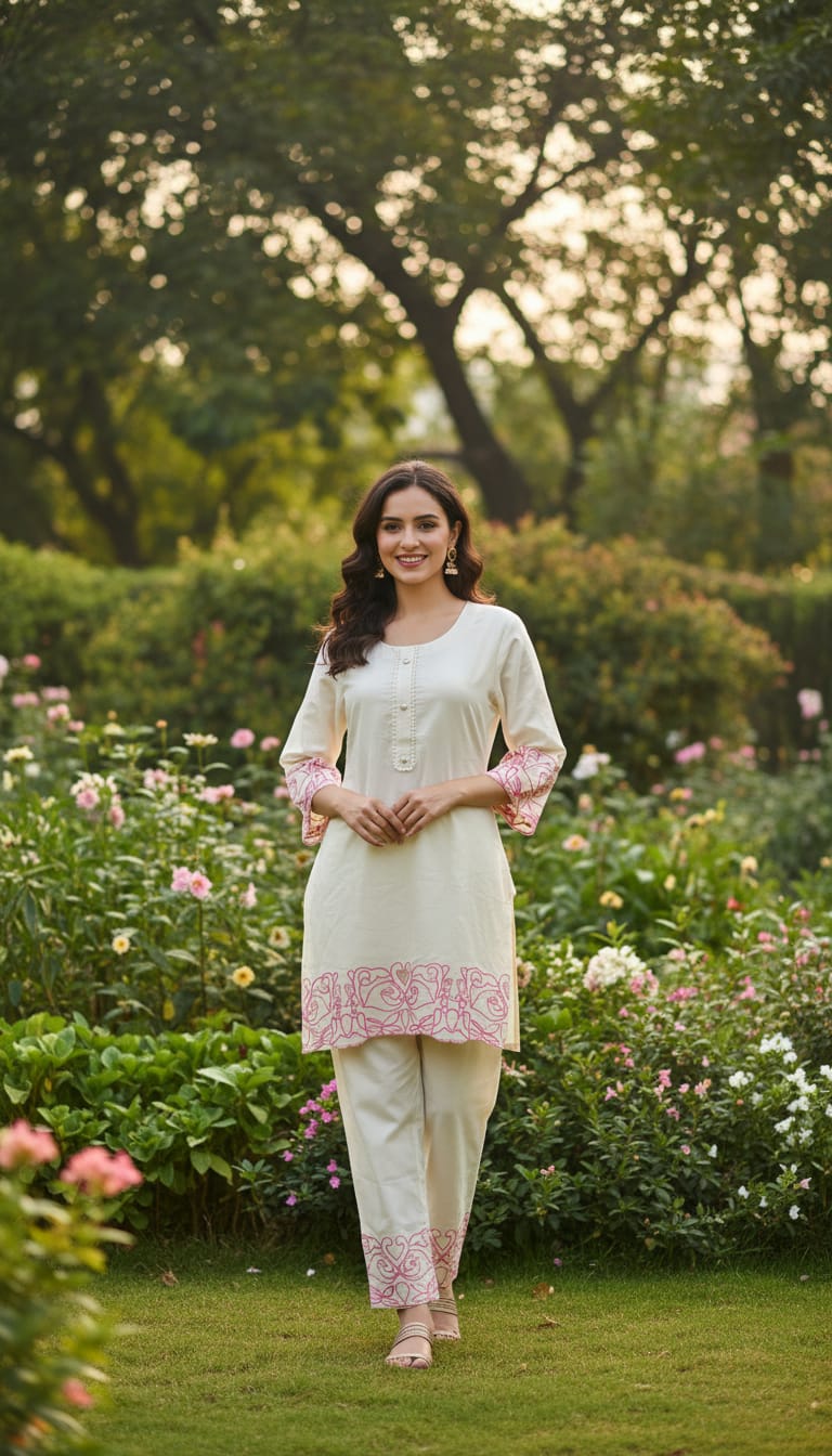Ashnaina Cotton Cambric Aari Embroidered Co-Ord Set