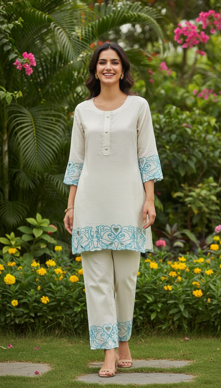 Ashnaina Cotton Cambric Aari Embroidered Co-Ord Set