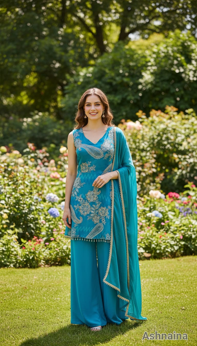 Ashnaina Frock Style A-Line Satin 3 Pcs Set with Chiffon Dupatta