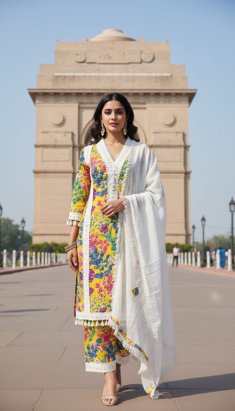 Ashnaina Cotton Printed Kurti Pant Set with Dupatta