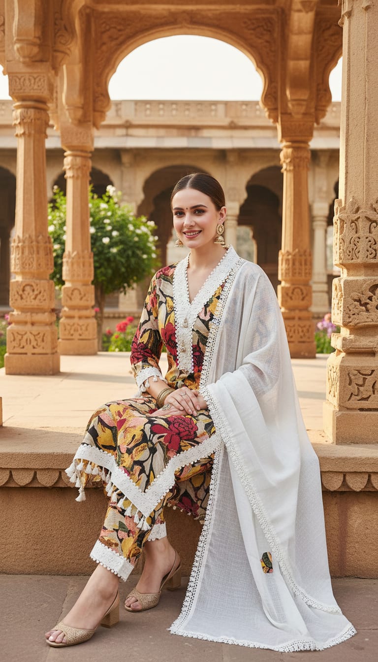 Ashnaina Cotton Printed Kurti Pant Set with Dupatta