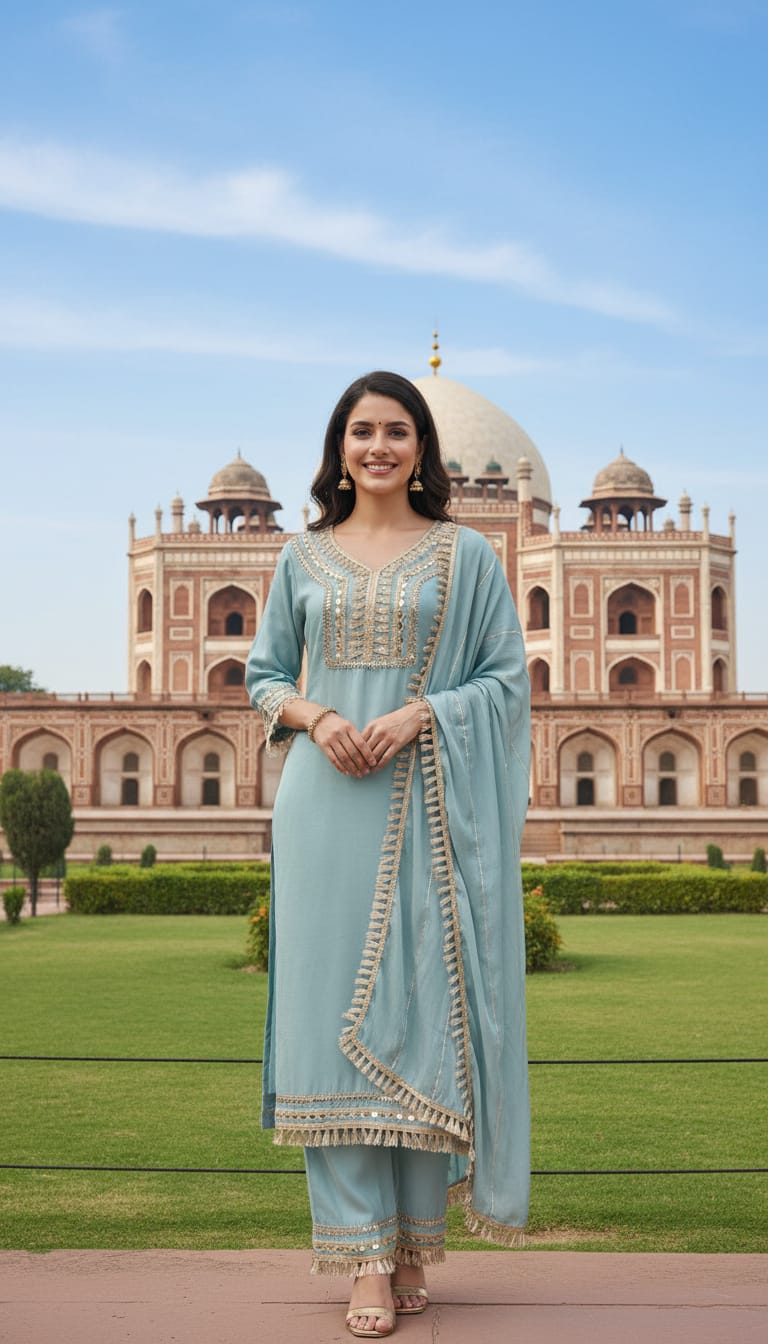 Ashnaina Chanderi Mall 3Pcs Set (Kurti+Plazo+Dupatta) |