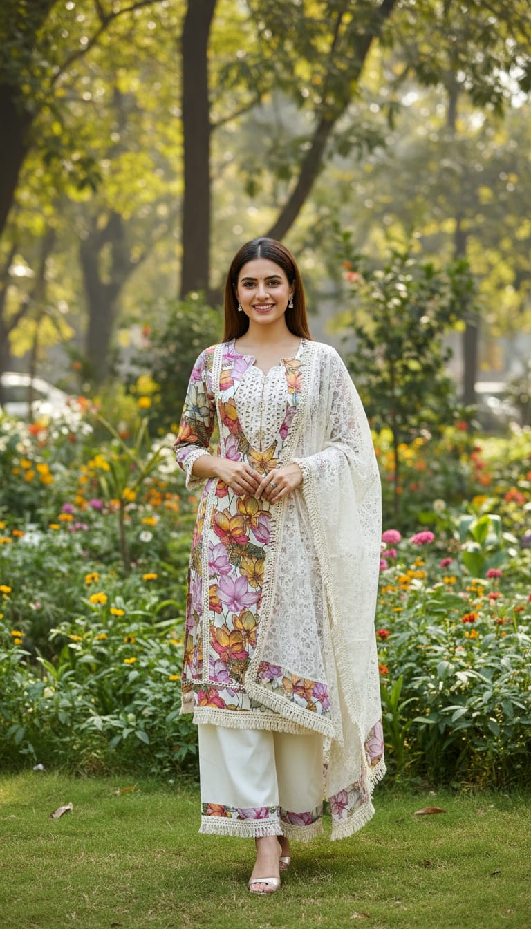 Ashnaina Cotton Cambric 3Pcs Set (Kurti+Plazo+Dupatta)