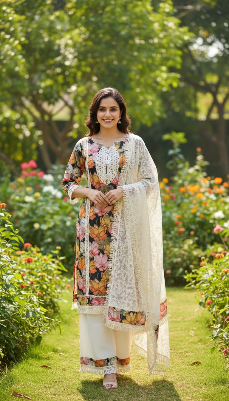 Ashnaina Cotton Cambric 3Pcs Set (Kurti+Plazo+Dupatta)