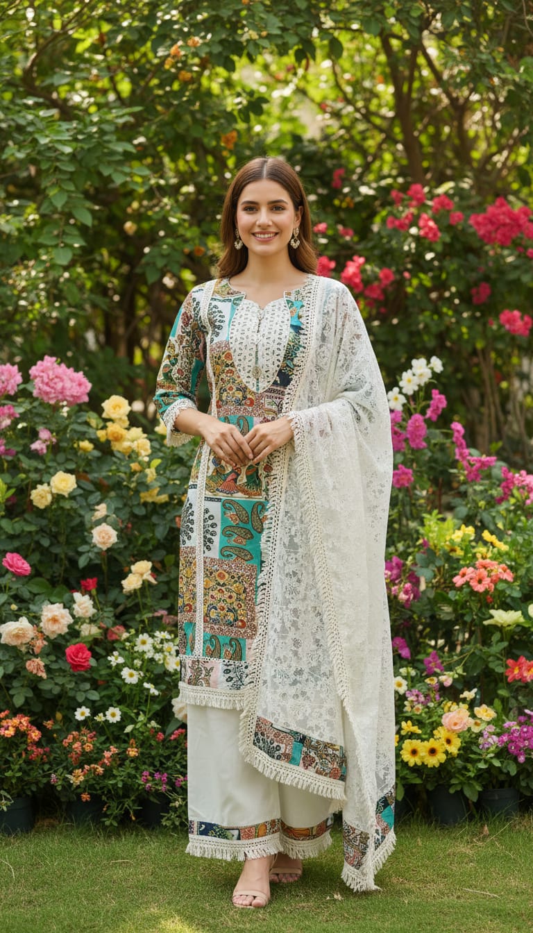 Ashnaina Cotton Cambric 3Pcs Set (Kurti+Plazo+Dupatta)