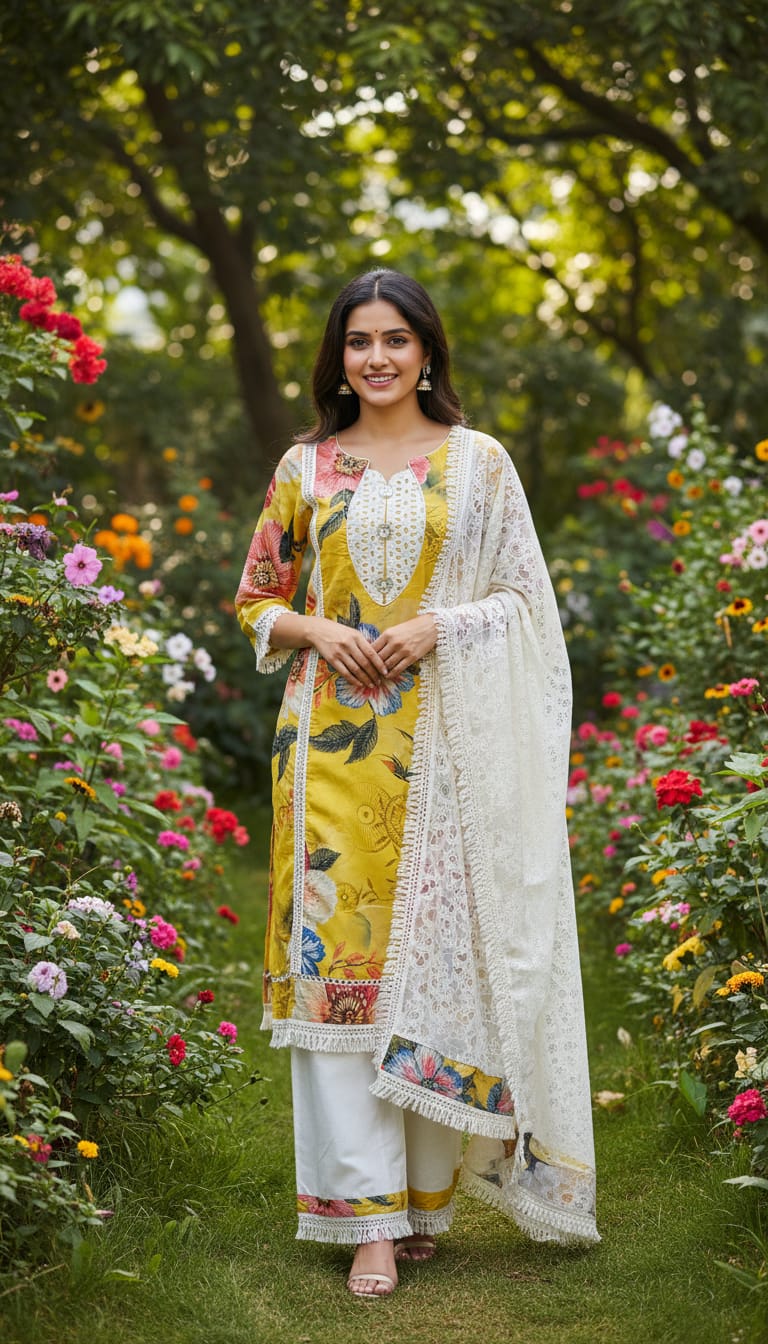 Ashnaina Cotton Cambric 3Pcs Set (Kurti+Plazo+Dupatta)